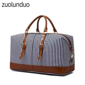 

New Striped Canvas Large-Capacity Fashion Travel Bags Duffel Tote Large Weekend Bags Portable Reclining Travel Bag