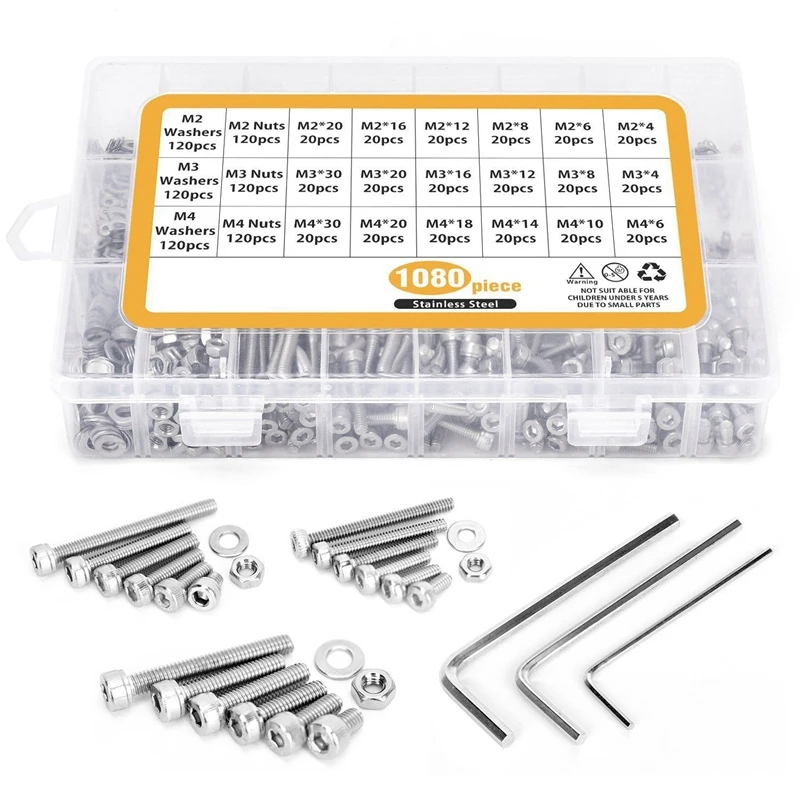 

Bolts Nuts And Washer Assortment Kit Metric Screw Storage Containers 1080 Pcs