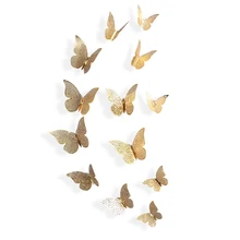 12 шт./компл. 3D настенные стикеры бабочки полые Бумага; 3 размера; Цвет серебристый, золотой для наклейки на холодильник домашний вечерние свадебный Декор