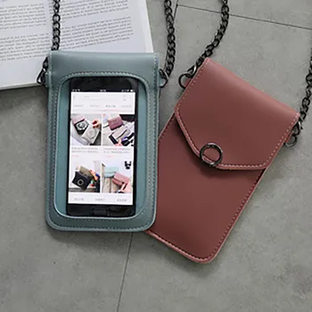 

Women's Touch Screen Cell Phone Purse Transparent Simple Bag Hasp Cross Wallets Smartphone Leather Shoulder Bag Сумка Женская Bb