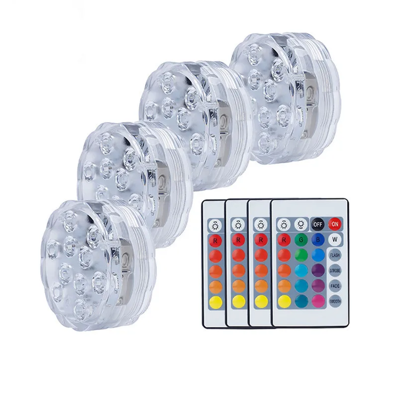 4 Pcs Underwater LED Lights Waterproof Multi Color Remote Control Wireless LED Lights for Pool Fountain Aquarium Party Vase Base
