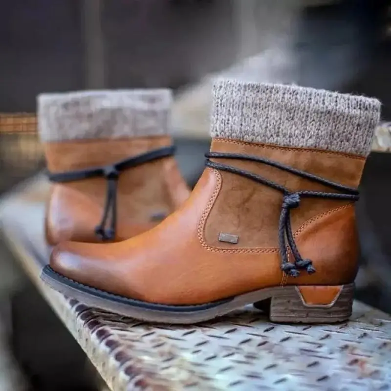 Winter Snow Boots Women Ankle Low-Heels Platform Zipper Punk Ladies Thicken Plush Wool Knitting | Обувь