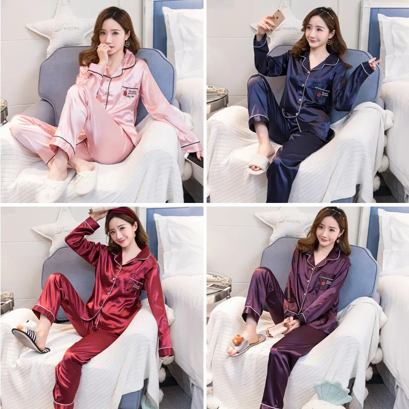 

332 # Autumn Pajamas Women Long Sleeve Viscose Sweet Fresh Loose-Fit Cardigan Thin Homewear Set Four Colors
