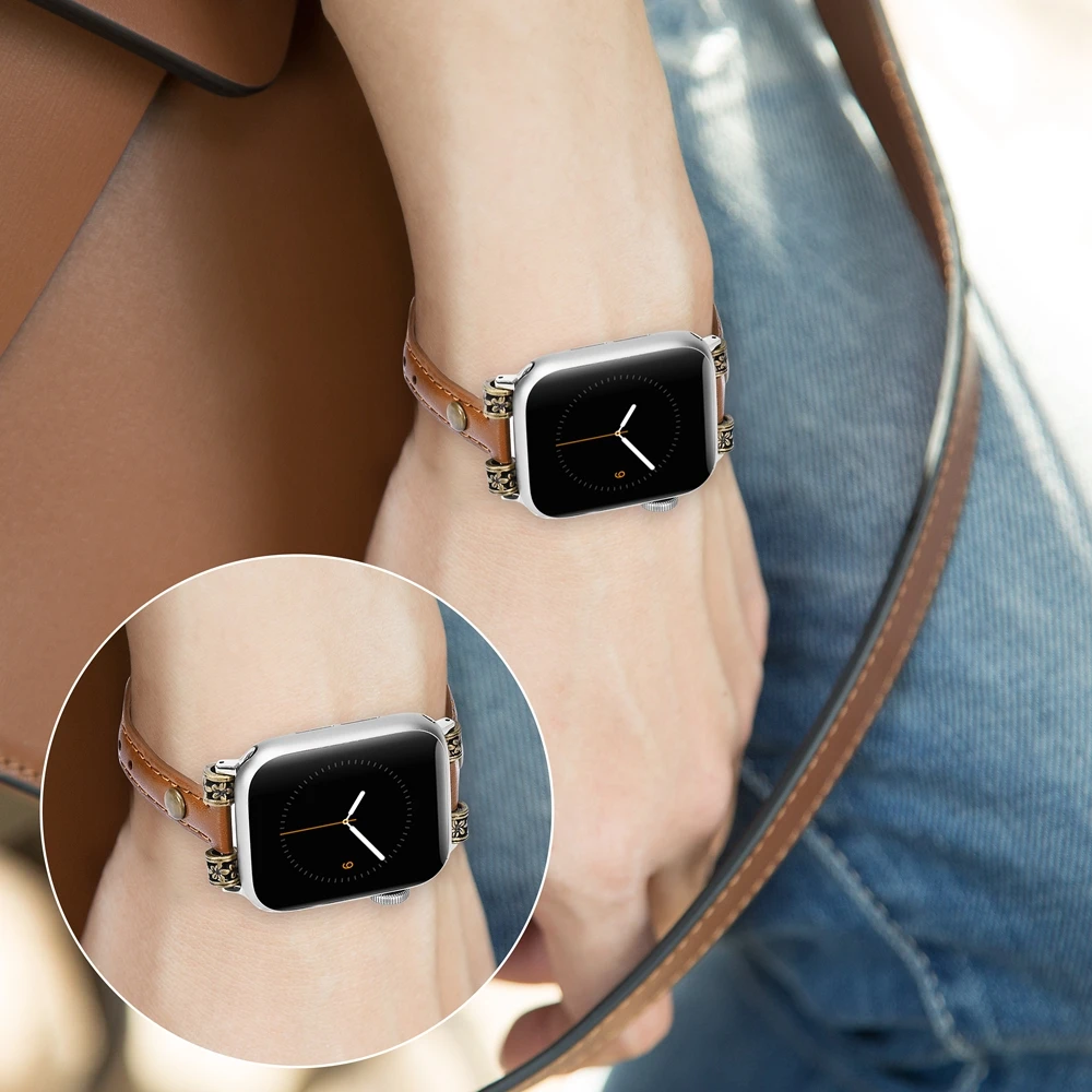 Тонкий ремешок из натуральной кожи для Apple Watch 4, 5, 44 мм, 40 мм, женский ремешок iwatch 42 мм, 38 мм, ремешок для iWatch Series 4, 3, 2, 1