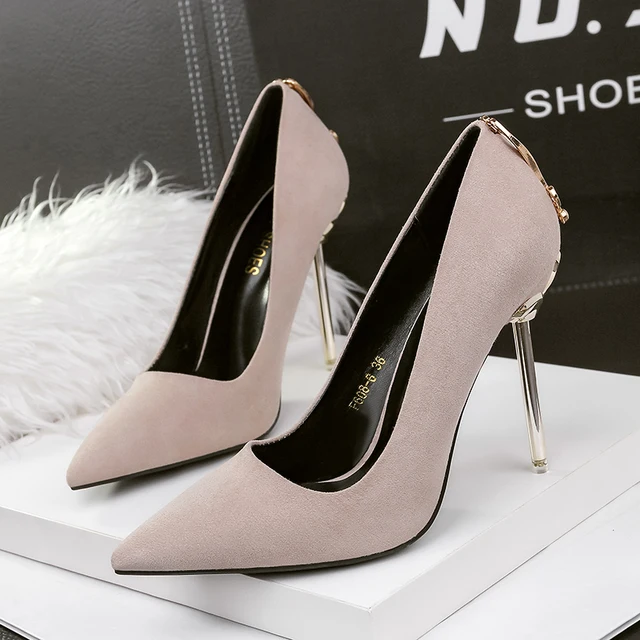 2022 Fashion Women Pink Suede Metal Pumps Apricot Pointed Toe Pumps Red 10.5cm/8cm Thin High Heels Pumps Lady Valentine Shoes 4