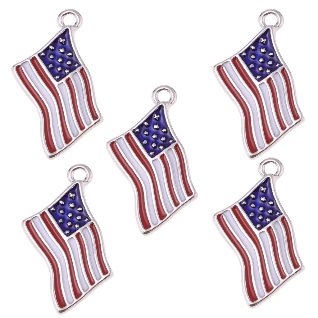 5PCS USA American Flag Alloy Enamel Charms Pendant Patriotic Jewelry Findings