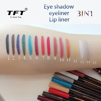 

15 Colors Eyeshadow Eyeliner Lip liner 3 In 1 Metallic Shiny Smoky Eyes 3D Thick Slender Waterproof No Smudge Feather Pen
