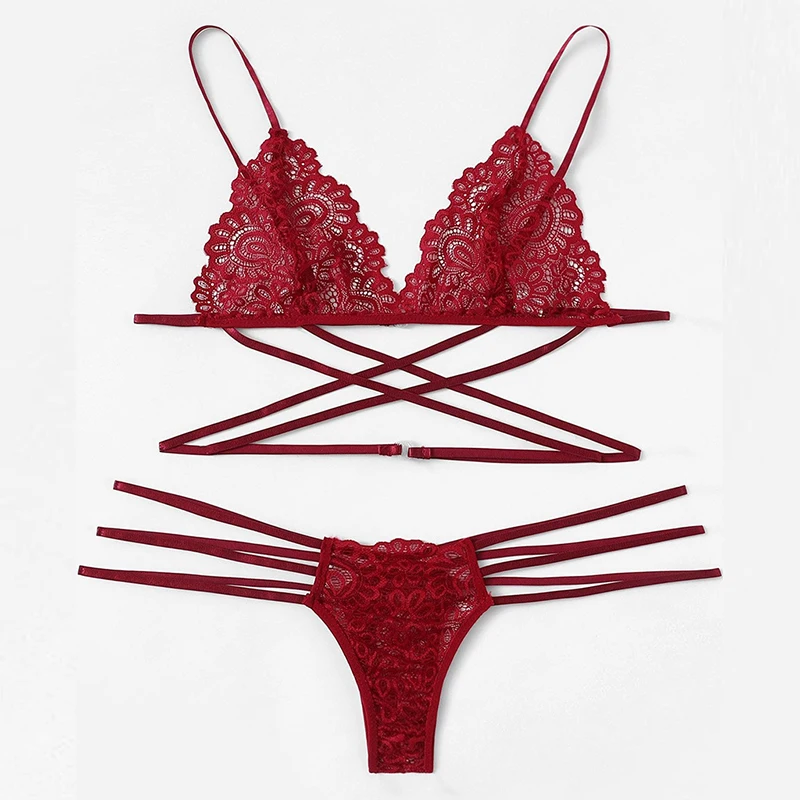 Women Lingerie Bra Set Lace Sling Bra Thong Set Bandage Underwear Sleepwear women lingerie