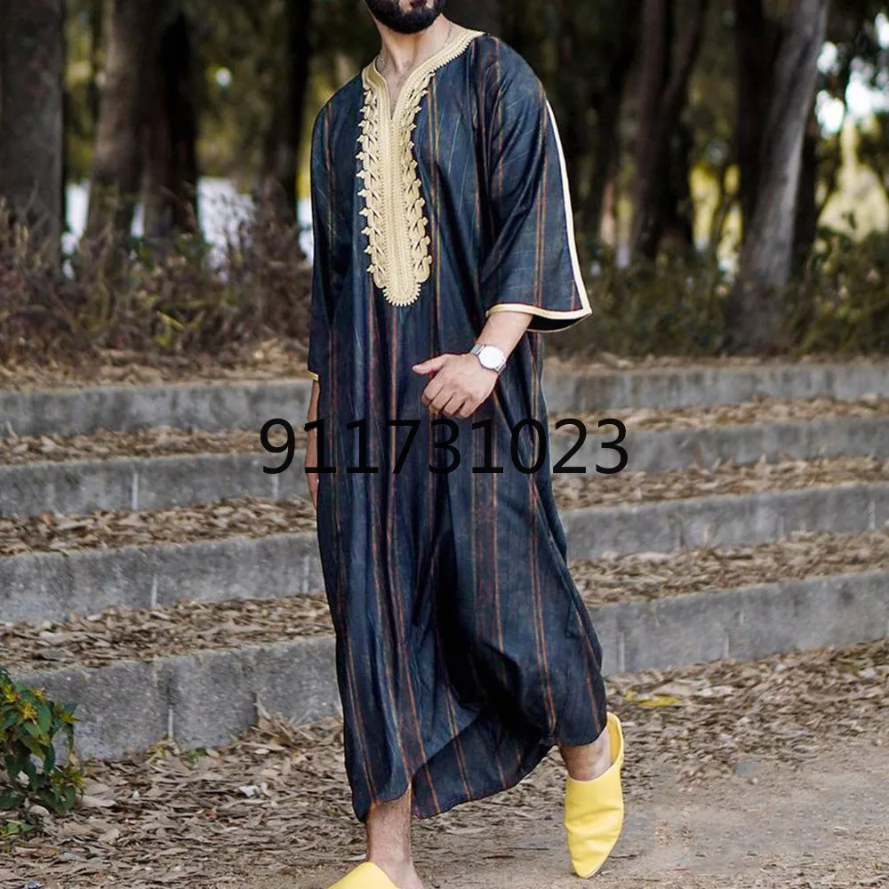 Mens Muslim Maxi Dress Long Sleeve Tops Dubai Abaya Islamic Kaftan Robe Clothing 