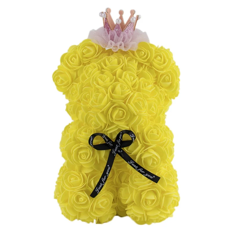 Искусственный плюшевый мишка из пенополиэтилена, 14 цветов, с короной и милым бантом из ленты, кукла с вечным цветком, романтический подарок на день Святого Валентина - Цвет: A8