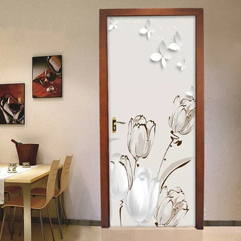 

Door Sticker PVC Self-Adhesive Waterproof Mural Wallpaper 3D Flowers Creative DIY Living Room Bedroom Door Stickers Home Decor