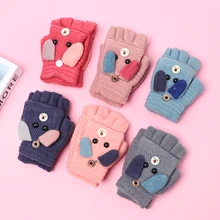 Детские Зимние перчатки для мальчиков и девочек от 3 до 8 лет, Перчатки С Откидывающейся Крышкой и полупальцами теплые митенки детские вязаные перчатки с милыми животными