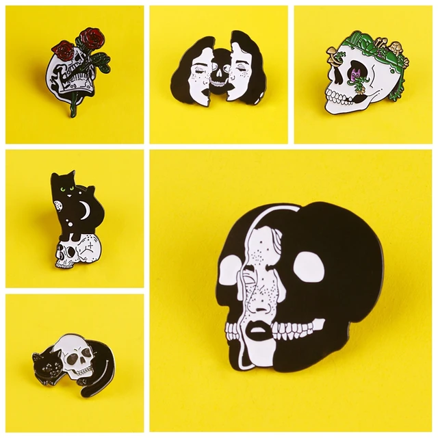 Badges Pin Backpack Punk, Cat Skull Enamel Pin, Enamel Pin Punk Pins