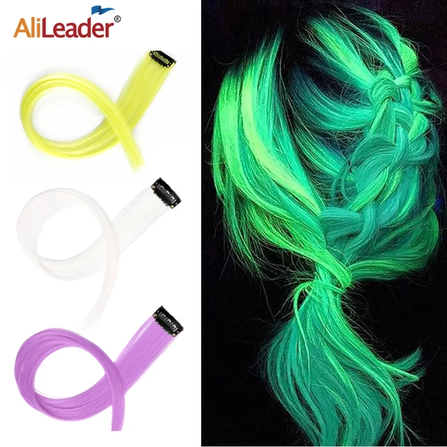 20” Synthetic Clip-On Hair Extension Tress Fake Hair Shines In The Dark Glowing Fluorescent Glowworm Clip-In One Piece 11Color
