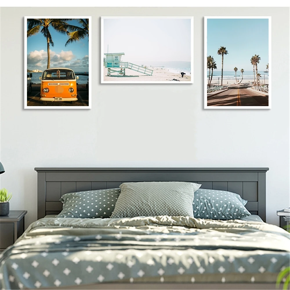 Modern-Canvas-Art-Bus-Tree-Seascape-Print-Painting-Hawaii-Vacation-Style-Wall-Picture-Living-Room-Nordic