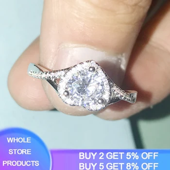

YANHUI Romantic Heart Rings for Women 925 Sterling Silver Bridal Wedding Jewelry 2CT Round Zirconia Diamond Ring Accessories