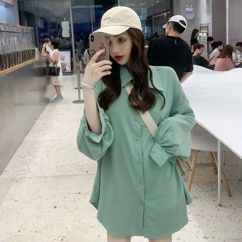 Casual Loose White Shirt Women Lantern Sleeve Blouse Fashion Lapel Oversized Top Shirts 4