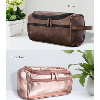 

Portable Faux Leather Toiletry Bag With Hook Organizer For Men Women Hanging Travel Kit and Shaving Cosmetic Bag