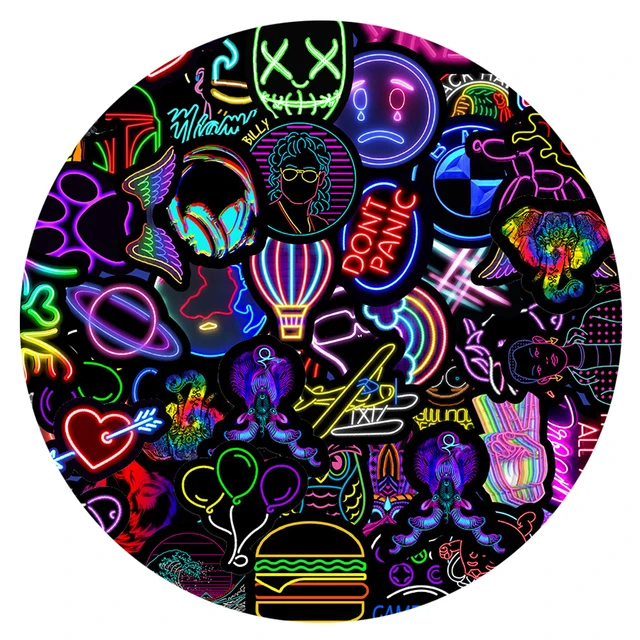 10/30/50PCS Cartoon Neon Light Graffiti Stickers Car Guitar Motorcycle Luggage Suitcase DIY Classic Toy Decal Sticker for Kid 6