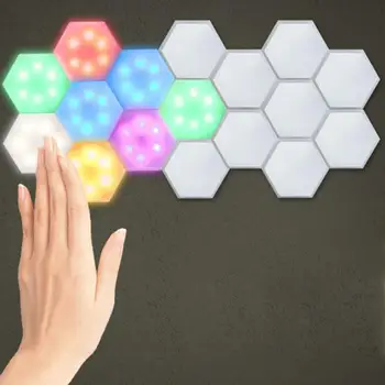 

6Pcs Creative Infrared Diy Wireless Quantum Lamp LED Panel Modular Remote Control Night Lights Wall Decoration Lamp Hexagonal