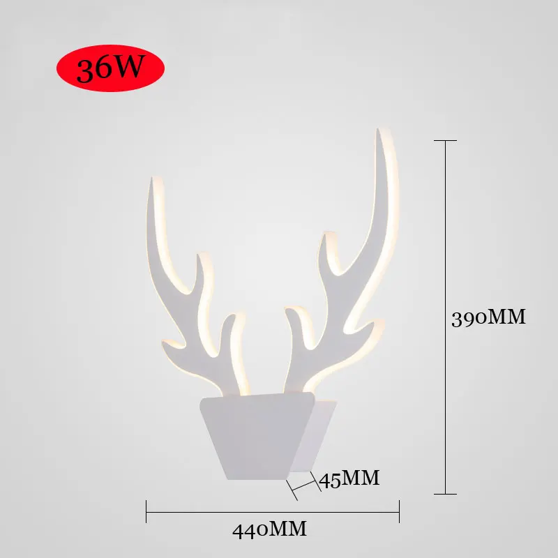 Современный минималистичный настенный светильник с рогами, прикроватная лампа для спальни, Проходная лестница, креативная настенная лампа для гостиной с головой оленя - Цвет абажура: white