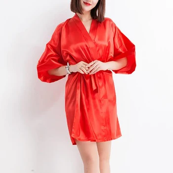 

Bathrobe Kimono Robe Sleepwear Women Silk Bridesmaid Robes Sexy V-neck Robes Satin Robe Ladies Dressing Gowns