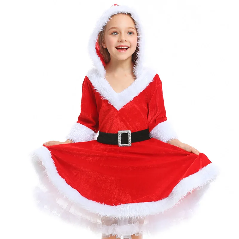 Christmas Children Clothing Set New Santa Claus Cosplay Suit Red Warm New Year's Costumes for Girls