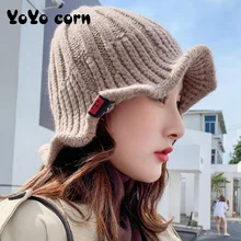 YOYOCORN, женская осенняя и зимняя вязаная шапка в рыбацком стиле, утолщенная модная шапка ручной работы из грубой шерсти, шапка в рыбацком стиле