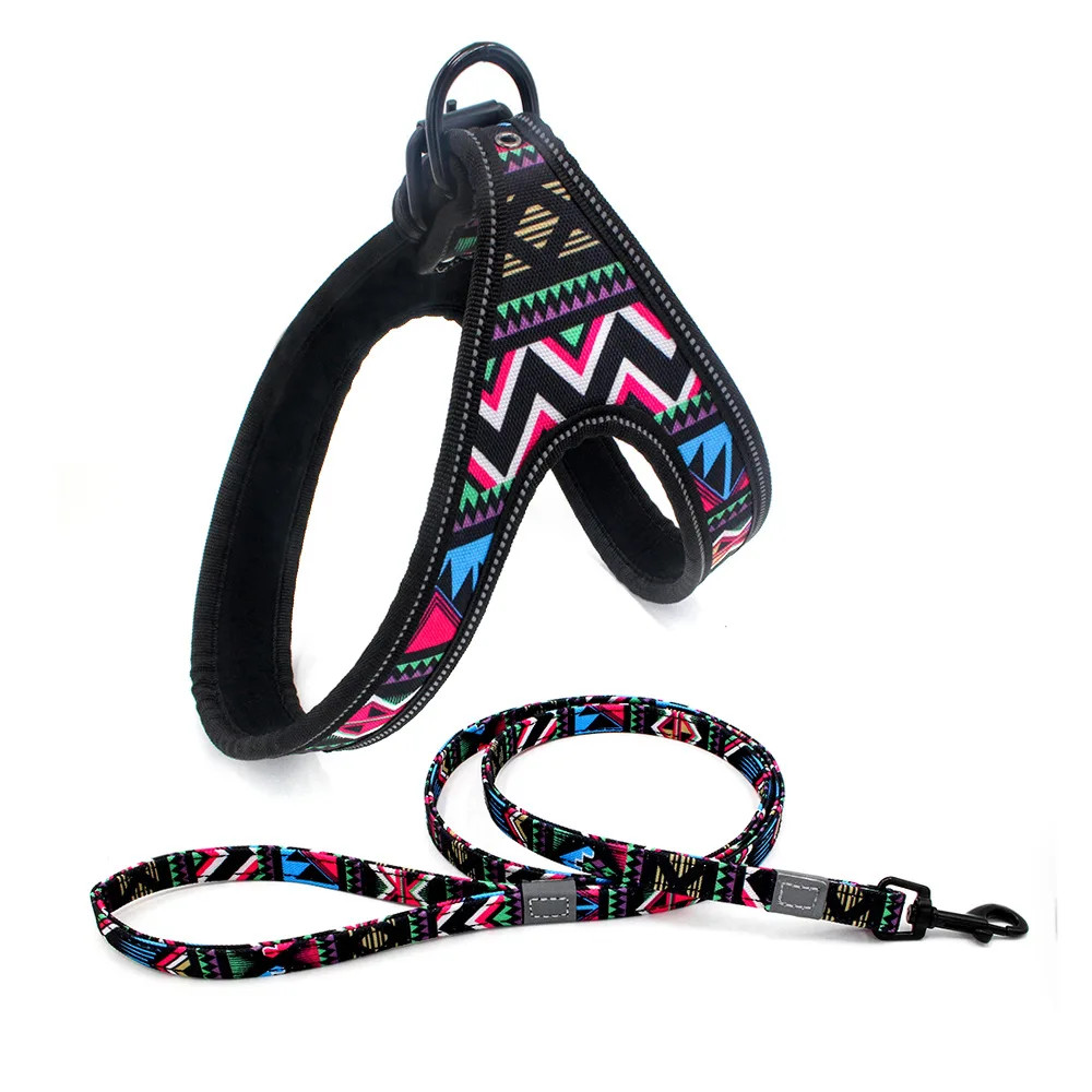

2020 new colorful luminous pet dog chest strap pet traction rope set waterproof vest type pet traction collar strap