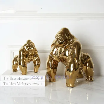 

Creative Animal Sculpture Golden Orangutan Monkey Simulation Animal Ceramics Modern Crafts Decoration Home Desktop Figurine