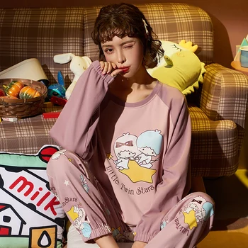 

New Lazy Princess Style Pyjamas 2020 Autumn Winter Cotton Women Pajamas Set Cute Long Sleeve Women Sleepwear Long Pant Pajamas