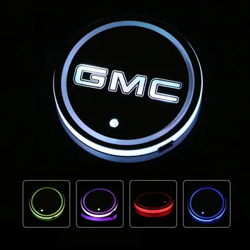 

2X Car Logo Light LED Cup Drink Holder Anti Slip For Mustang GMC Logo Luminous Coaster Accessories