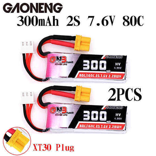 Gaoneng 300mAh 7,6 V 80C/160C 2S HV 4,35 V XT30 Lipo батарея для BETAFPV Whoop Quadcopter RC модели Accs - Цвет: 2PCS 300 80C 2S 7.6V