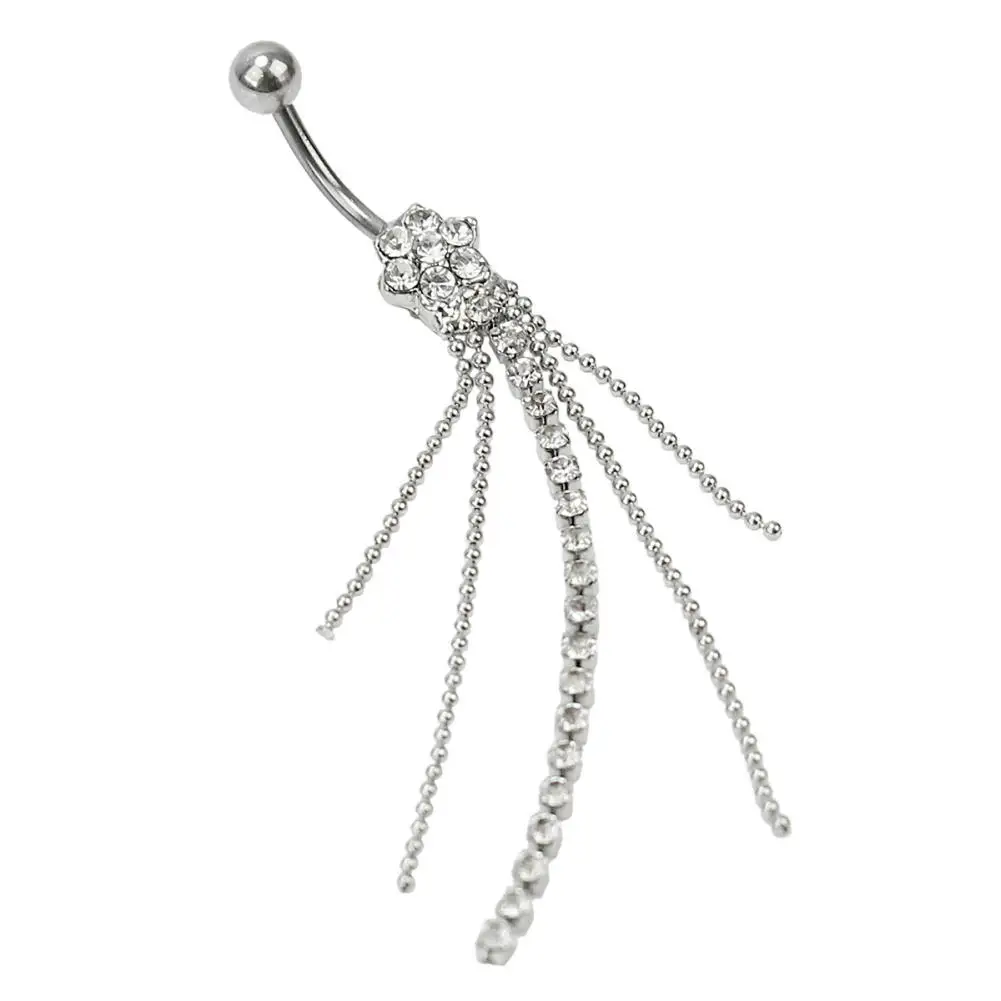 1 x Stainless Steel Tassel Chain Dangle Navel Belly Button Curved Barbell Ring Body Jewelry
