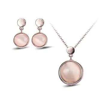 

New delicate rose gold pink crystal opal set jewelry ladies engagement wedding gift earring pendant necklace