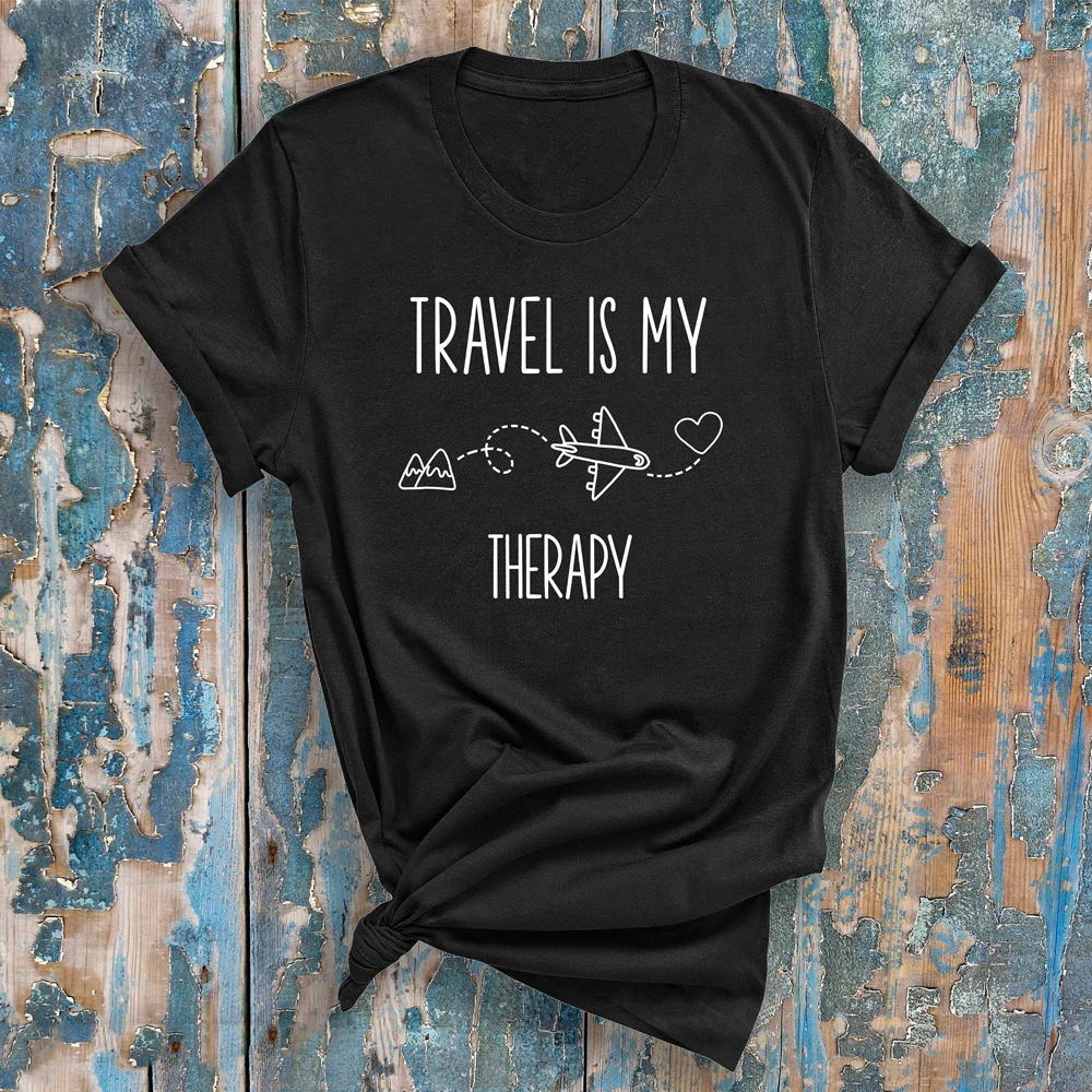 Женская Повседневная футболка Travel Is My Therapy летняя уличная унисекс с графическим