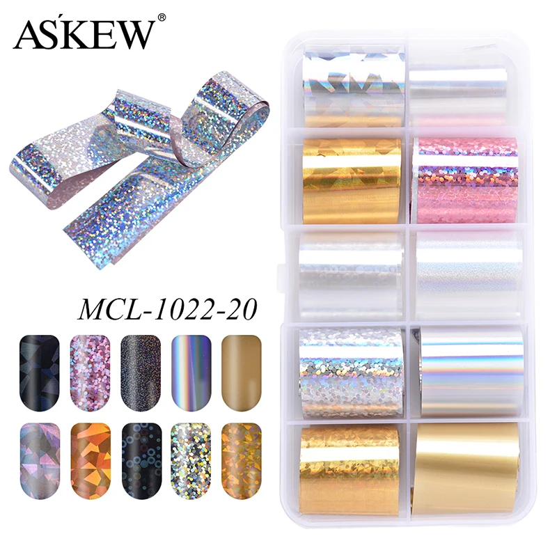 10 Rolls/Box Holographic Nail Foil Set Colorful Transfer Sticker Manicure Art Decals Laser Shinning Starry Sky Paper | Красота и