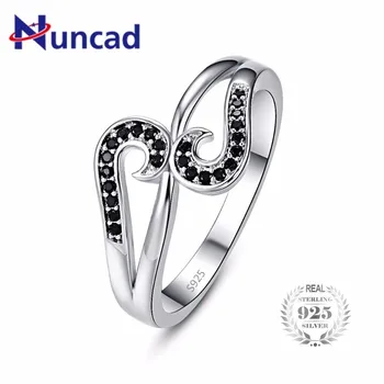 

Fashion Genuine 925 Sterling Silver Romantic Black Stones Music Notes Finger Rings for Women Sterling Silver Jewelry