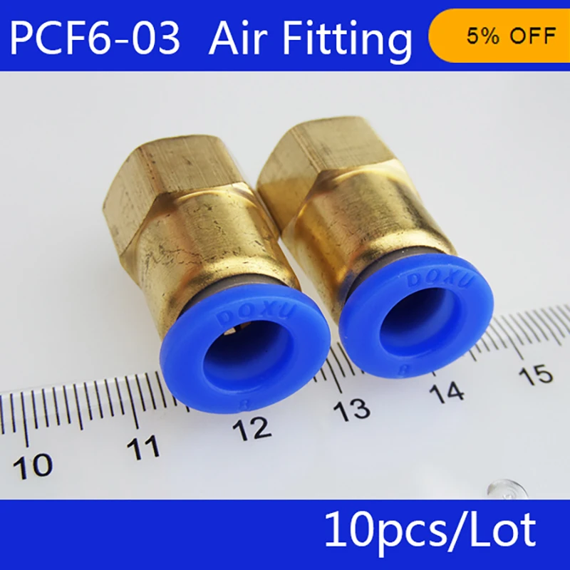 Бесплатная доставка 10 шт. PCF6-03, 3/8 "PT Женский нитки 6 мм Push In Joint Пневматические Быстроразъемные Соединения