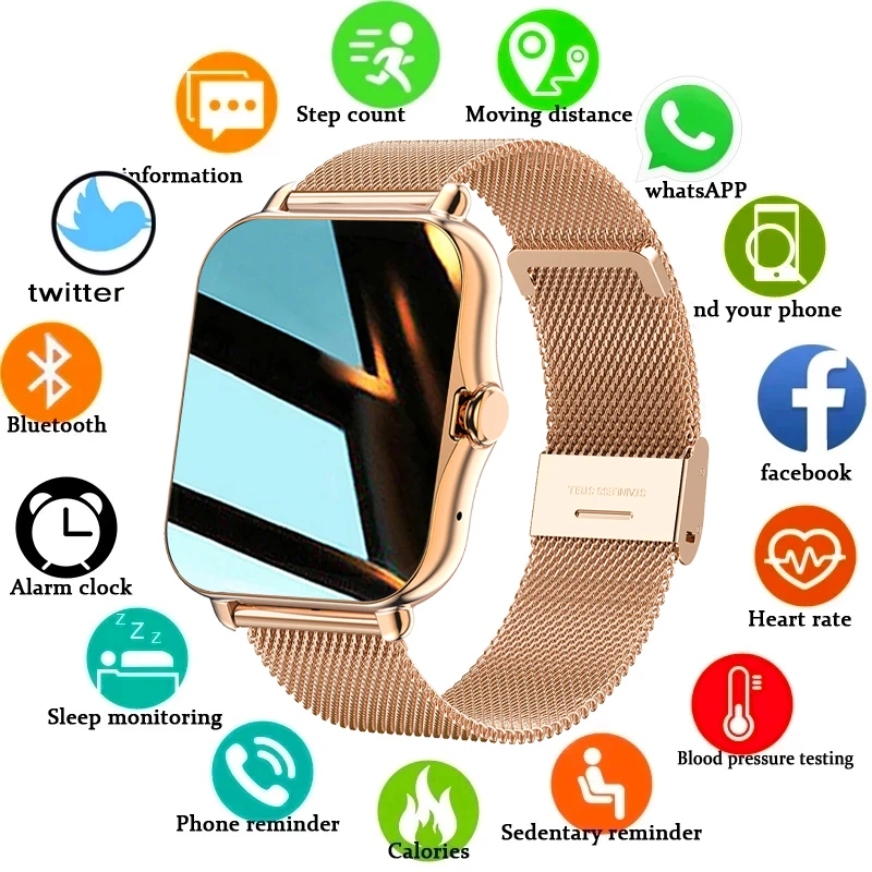 2021 New Color Screen Smart watch Ladies men Full touch fitness tracker Blood pressure smart clock ladies smart watch+Box