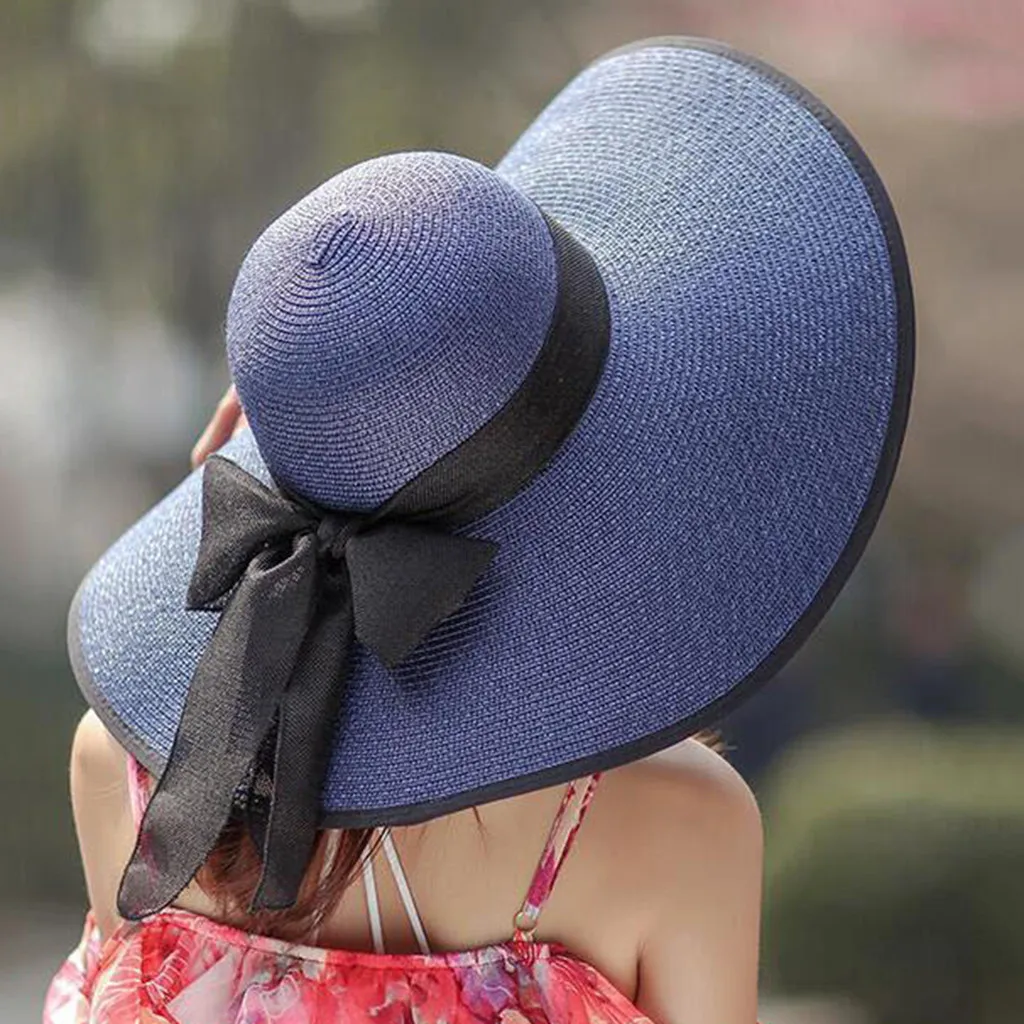 Новая летняя соломенная широкополая шляпа с широкими полями, Пляжная складная шляпа с бантом для женщин