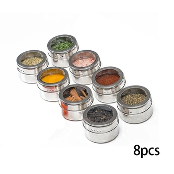 

8Pcs/Set Clear Lid netic Spice Jar Stainless Steel Spice Sauce Storage Container Kitchen Condiment Holder Houseware