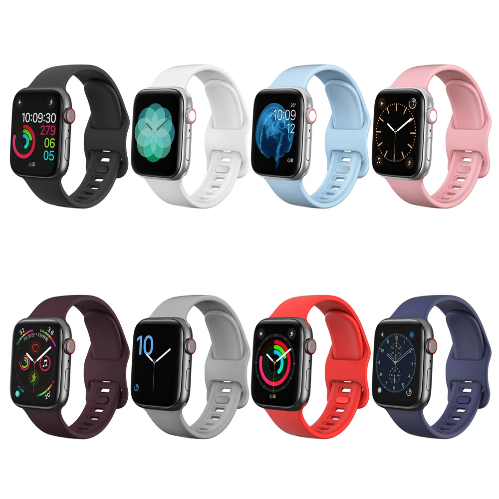 Новый резиновый спортивный ремешок для Apple watch 38 мм 40 42 44 силиконовый браслет