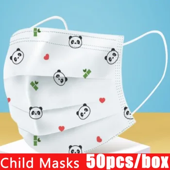 

50Pcs Age 3-12 Children Disposable Mask Dustproof 3 Layers Mouth Mask Cartoon Panda Dinosaur Mask for Kids Mascarilla mascarilas