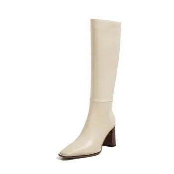 

Elegant Shoes For Women Genuine Leather square Toe High Heels Boots Boots Winter Side Zipper Wedding Knee High Boots