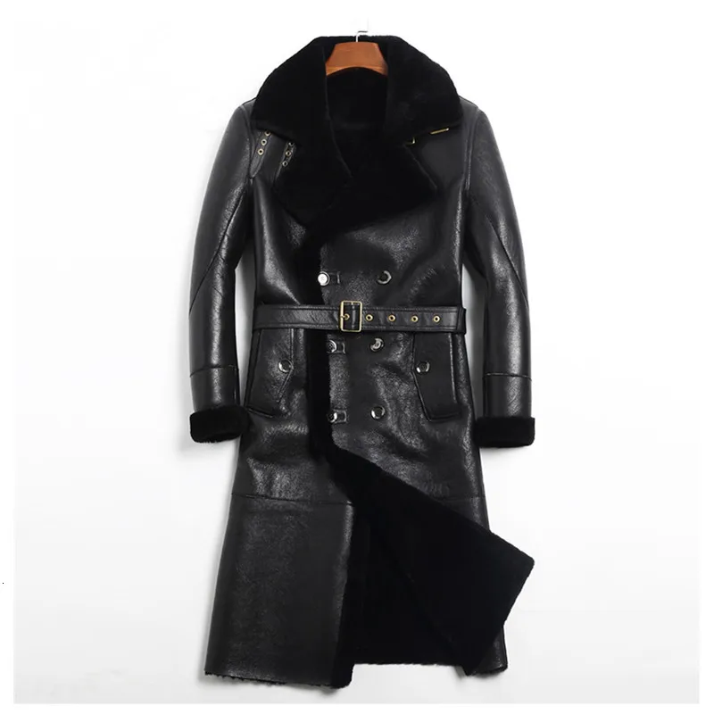 black Genuine Leather Jacket Men Sheep Shearing Winter Coat Men Real Fur Coat Natural Wool Jacket for Mens Clothing Casaco 816 YY816 - Цвет: black