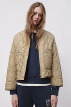 

2021NEW 2021 Pring new ladies za stand collar loose drawstring design lightweight cotton jacket short cotton cotton jacket