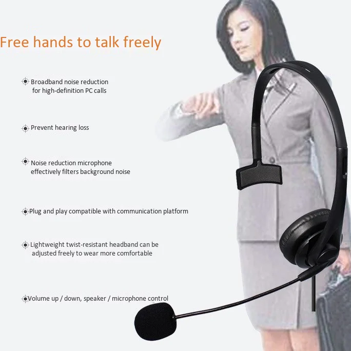 USB Call Center Headset with Noise Cancelling Mic Monaural Headphone for PC Home Office Phone Service Plug and Play