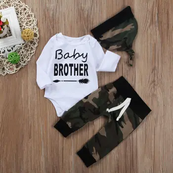 

UK 3PCS Newborn Baby Boy Winter Clothes Cotton Tops Romper+Camo Pants Outfit Set