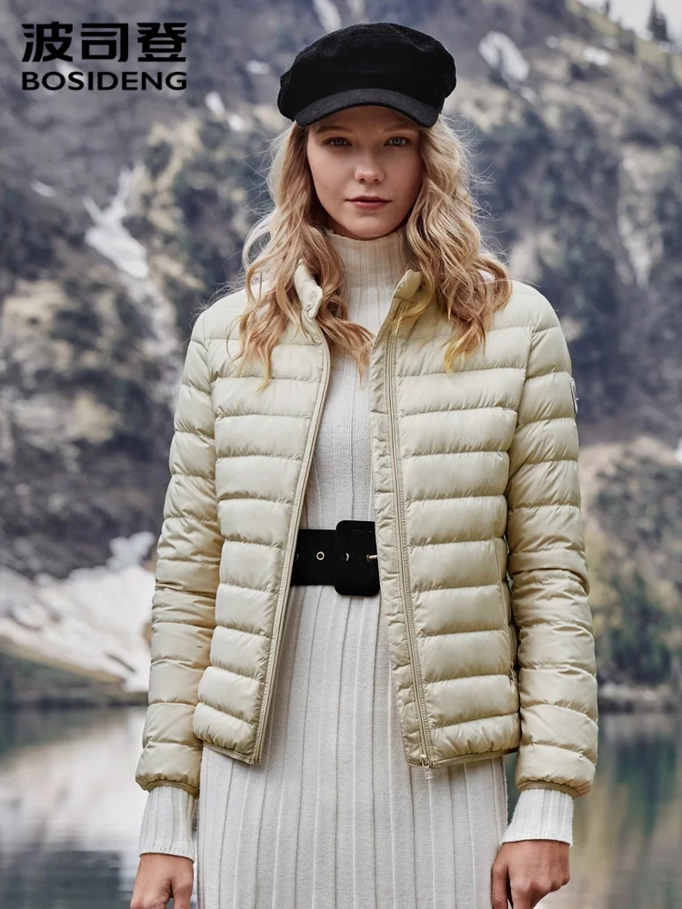 BOSIDENG Spring Autumn short down jacket women stand collar ultra light waterproof basic top outwear B90131012 | Женская одежда